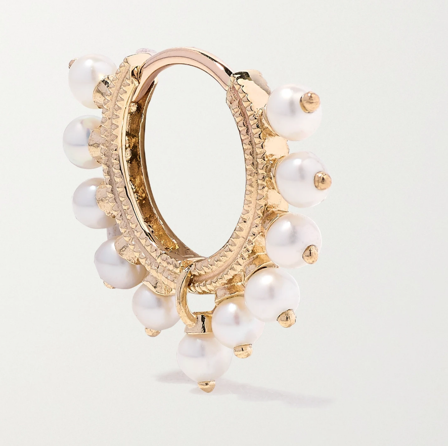 8mm 14-karat gold pearl hoop earring
