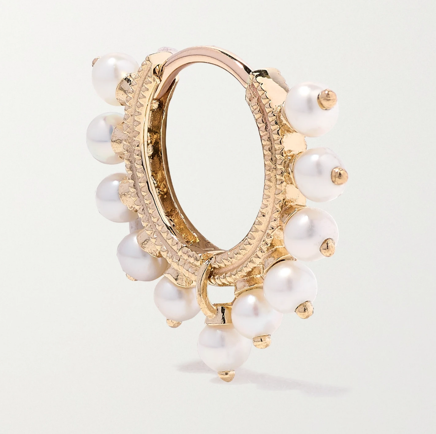 8mm 14-karat gold pearl hoop earring