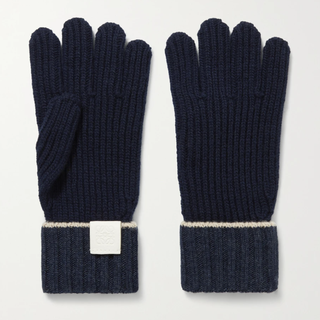 Leather-Trimmed Ribbed Wool Gloves