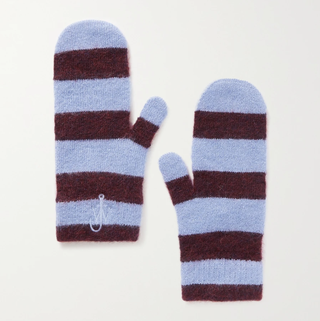 Knitted mittens with embroidered stripes