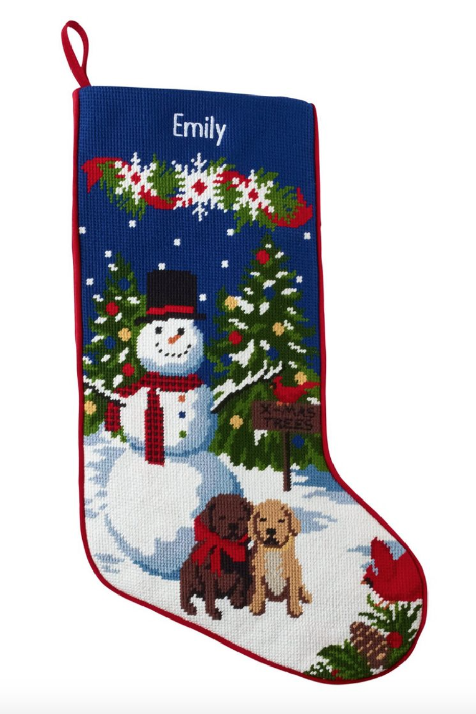 Puppies and Snowman Needlepoint Christmas Stocking
