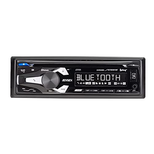 JENSEN JCR311 10 Character LCD Single DIN Car Stereo Receiver | Push to Talk Assistant | Bluetooth Hands Free Calling & Music Streaming | AM/FM Radio | USB Playback & Charging | CD player