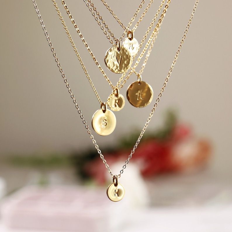 Dainty Initial Necklace Gold Filled Initial Coin Necklace