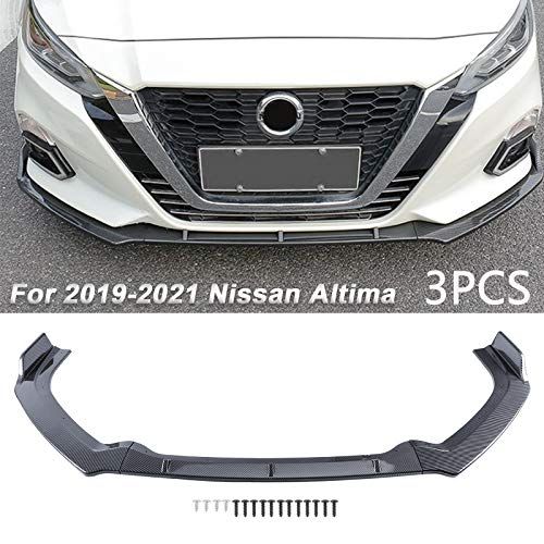 Fits 7th Nissan Altima 2019 2020 2021 Front Bumper Lip Body Kit Spoiler 1 Set, Black with Carbon Fiber Pattern