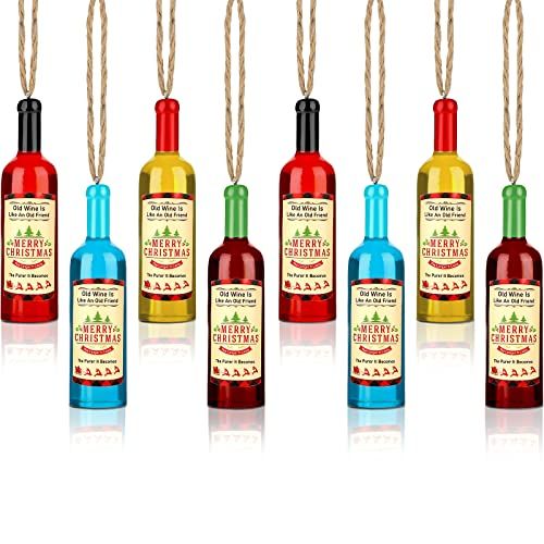 8 Pieces Acrylic Wine Bottle Christmas Wine Ornaments Wine Theme Ornaments Miniature Wine Bottles Assorted Alcohol Ornaments for Christmas Tree Living Room Dining Room Party Decoration