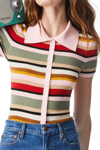 Colleen Striped Button Down Polo