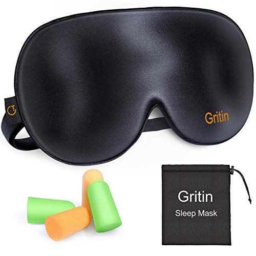 Sleep Mask,Eye Mask,Gritin Ultra Soft Skin-Friendly Pure Natural Silk Fabric and Natural Cotton Filled Sleeping Eye Mask with Adjustable Strap and Ear Plug for Men,Women and Kids