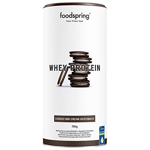foodpring Proteine Whey, Biscotti e Crema, 750g, Formula in polvere con un alto contenuto proteico per muscoli più forti, a base di latte di alta qualità di mucche allevate al pascolo