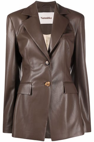 Single-Breasted Vegan Leather Blazer Single-Breasted Vegan Leather Blazer