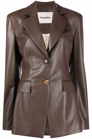 Single-Breasted Vegan Leather Blazer