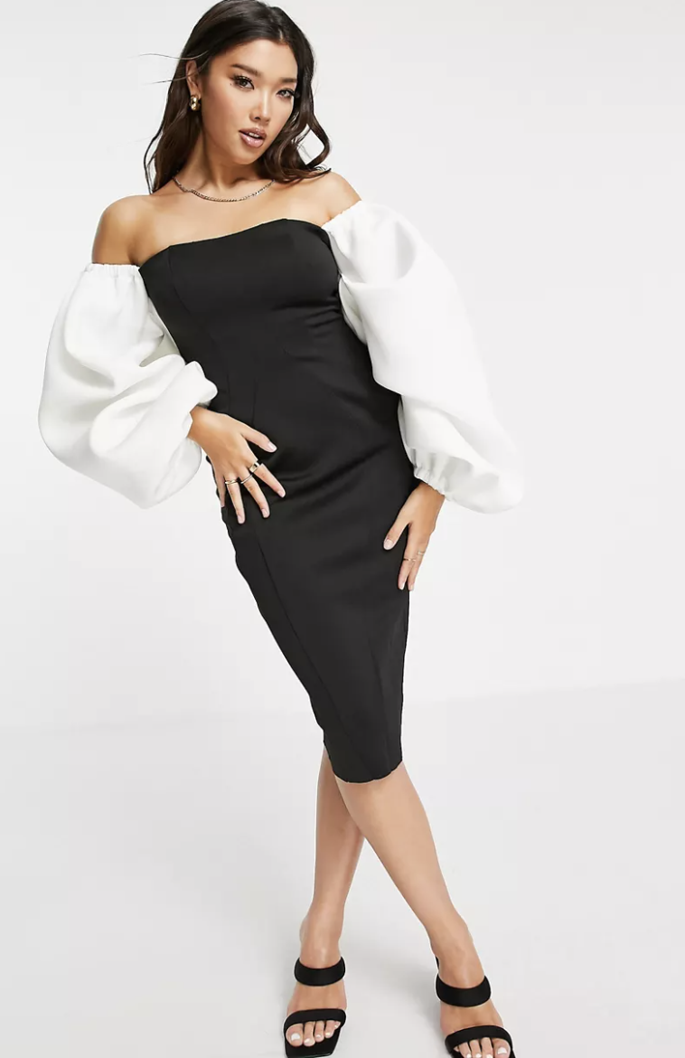 Emily's Black And White Off-The-Shoulder Dress 