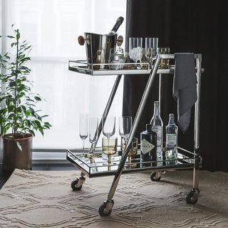Silver Mirror Beverage Cart - Rectangular
