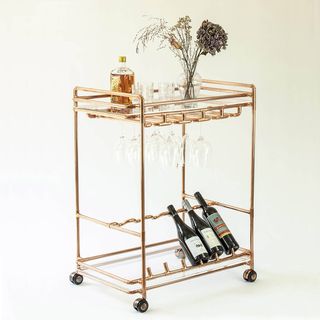 Handcrafted beverage trolley with wine rack and glass rack