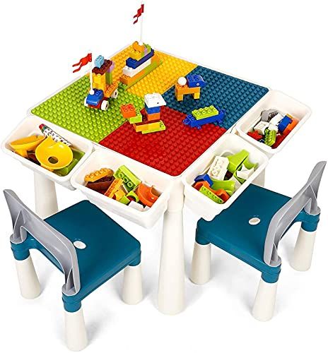 Apto para niños y niñas Mesa de construcción para niños con Espacio de Almacenamiento Mesa y Silla para niños Juego de Mesa de Juego Lego 138 Bloques