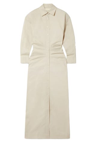 Louise Gathered Cotton-Blend Midi Shirt Dress