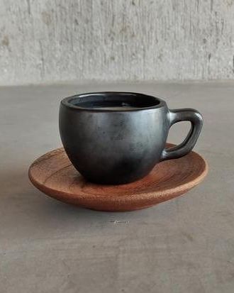 Clay Semi-matte Cups and Mahogany Saucers - Set of 4