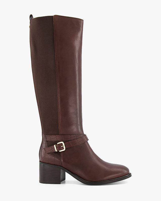 Tildings Leather Buckle Detail Knee High Boots