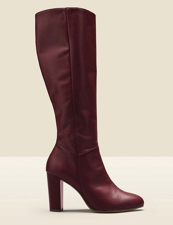 US4-20 Womens Knee High Boots Round Toe Square High Heel Boots Brown Party Shoes