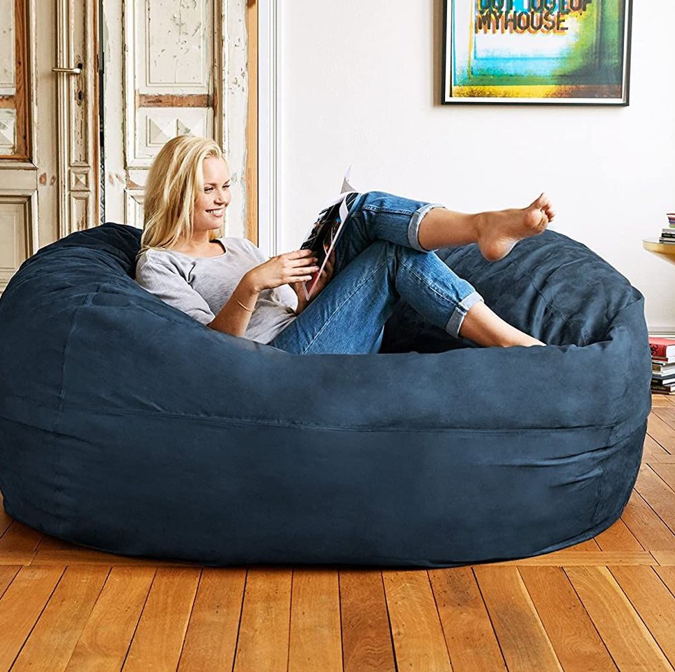 Bean Bag Chair With Ottoman, Cozy Beanbag Sofa With Memory Foam Filler,  Oversized Round Sofa Couch For Adults, Comfy Lazy Floor Sofa With Arm Rest  For Living Room, Bedroom, Dorm, Apartment