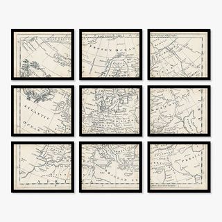 Map of Europe Vintage Framed Prints Set