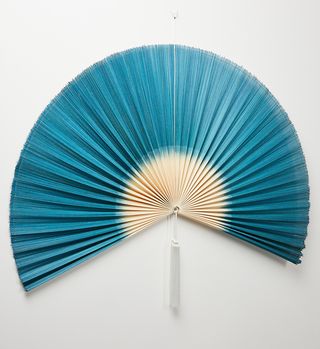 Metallic Blue Bamboo Fan Wall Hanging