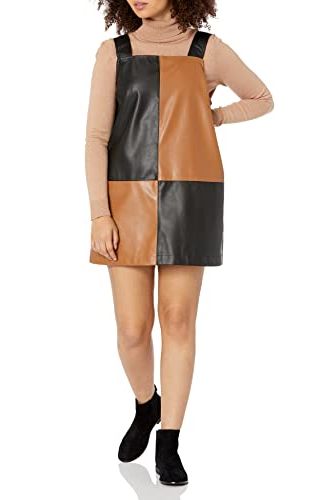 Faux Leather Color-Blocked Dress