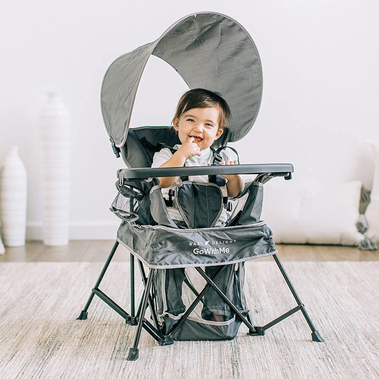 black One2Stay Portable High Chair foldable for travel & camping or grey red 