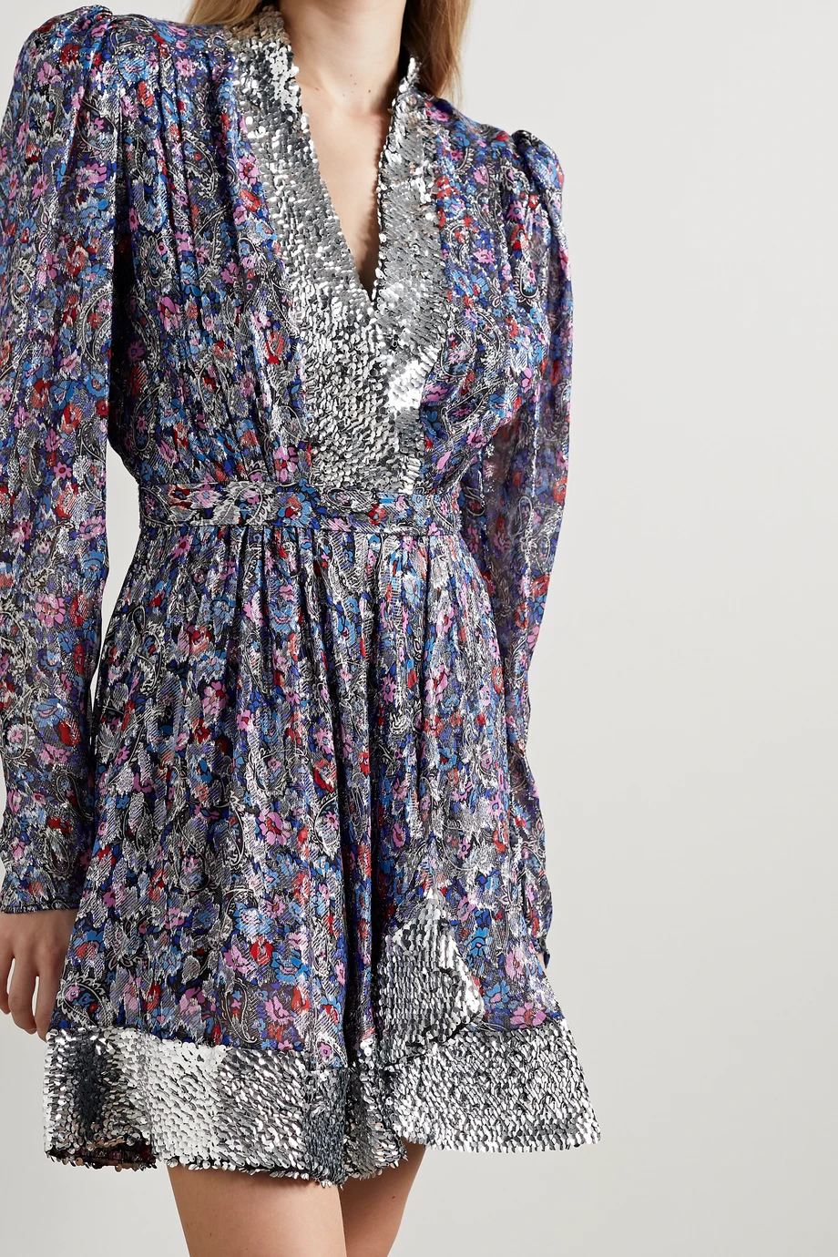 Merenea Sequin-Embellished Printed Fil Coupé Silk Mini Dress