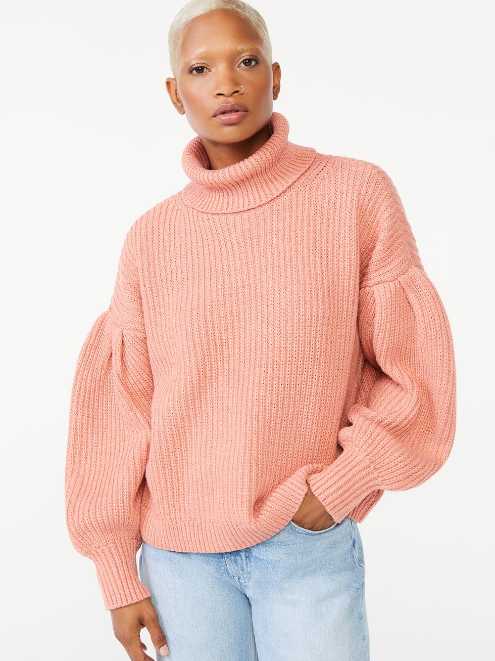 Cowl Neck Sweater with Pleated Shoulders
