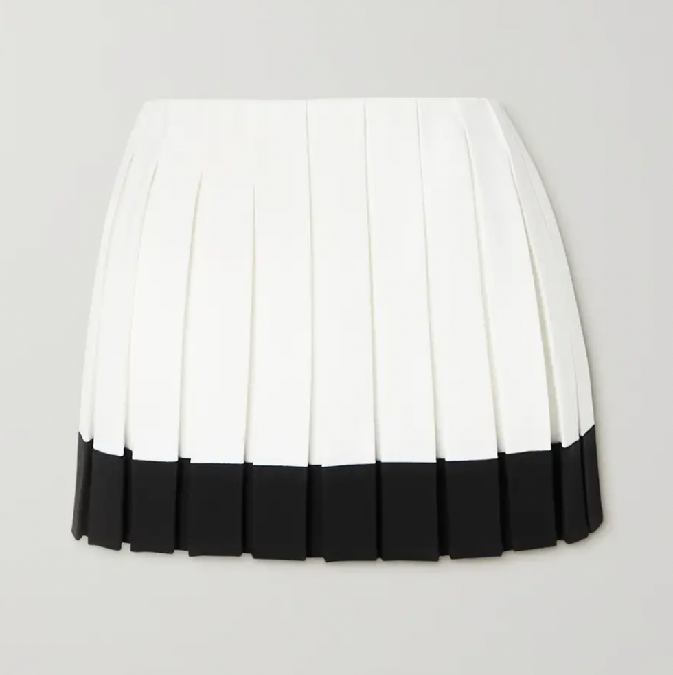 Two-Tone Pleated Crepe Mini Skirt