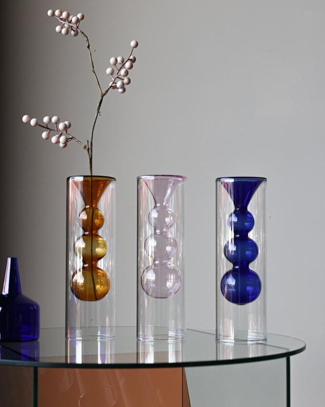 Set Of 3 Handmade Bubble Glass Vases
