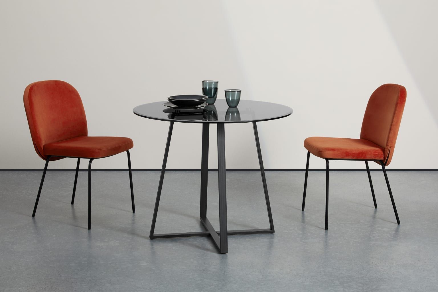 black glass 2 seater dining table