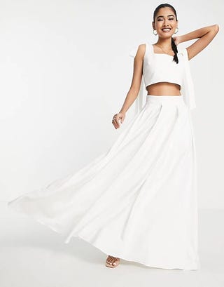 True Violet Bridal bow shoulder crop top and statement maxi skirt - £90 (top) £55 (top)