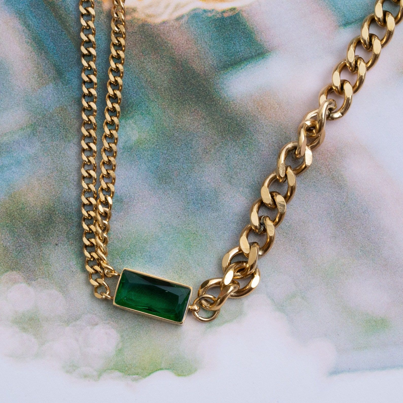 Green Emerald Choker-Gold 