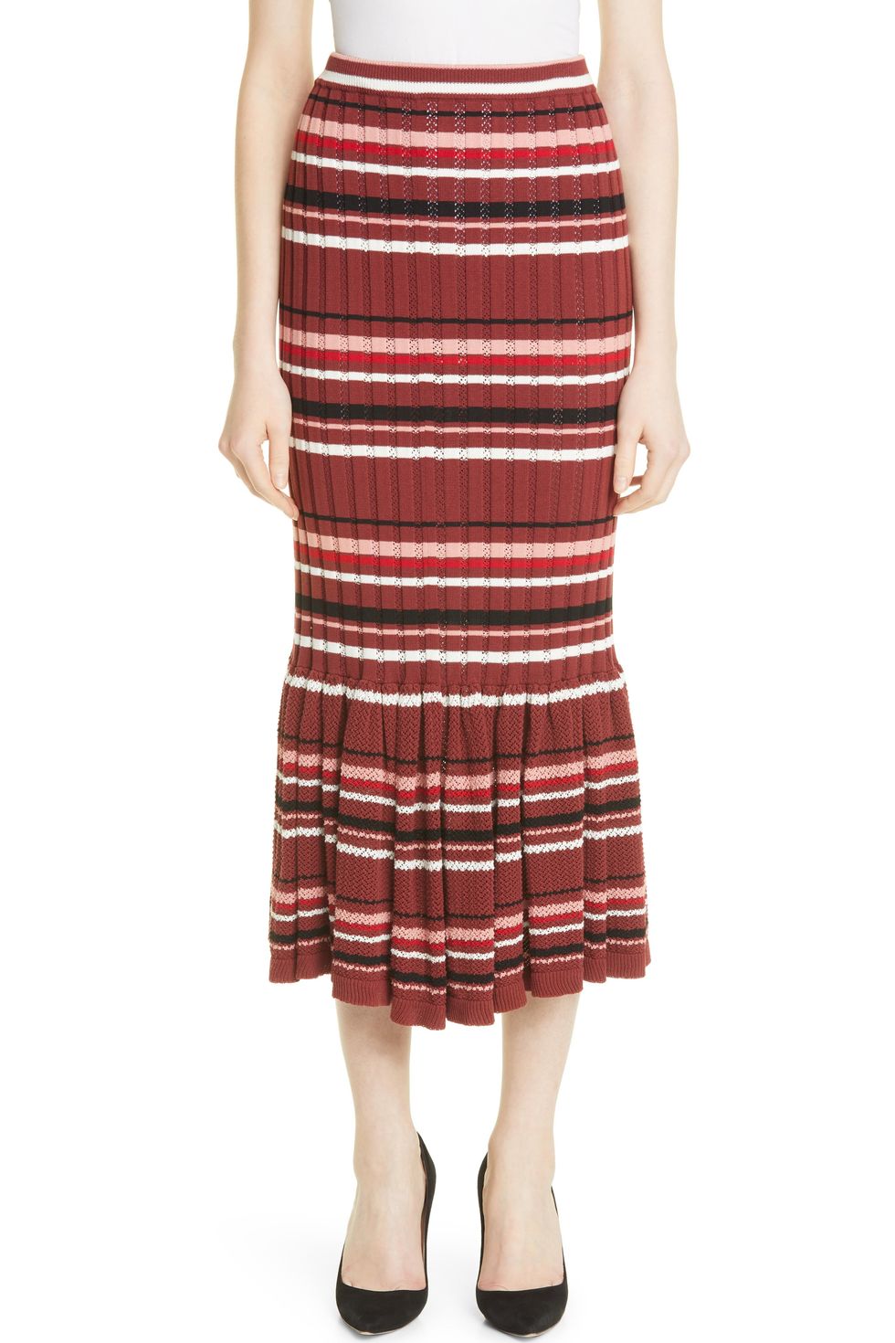 Stripe Rib Cotton Blend Skirt