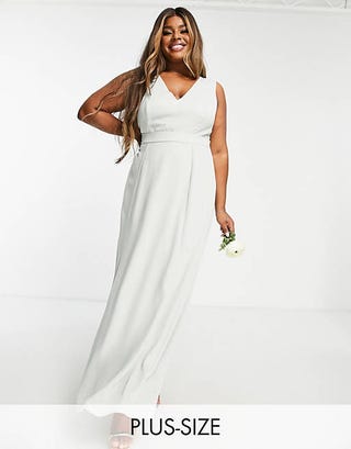 Maya Plus Bridesmaid open back dress with bow in sage green