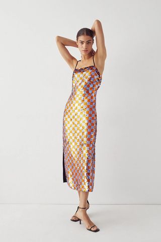 Chequered Sequin Midi Cami Dress