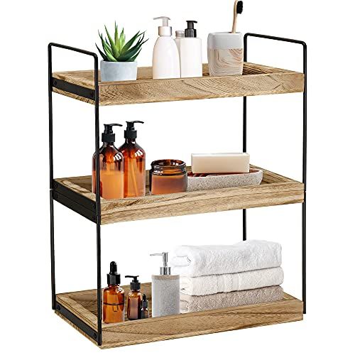 2-Tier Countertop Organizer for Bathroom Counter - Wood Bathroom Counter  Organizers Shelf Cosmetic Storage, Standing Vanity Tray for Bathroom