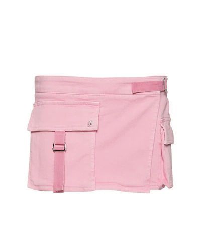 Cotton Denim Cargo Wrap Mini Skirt