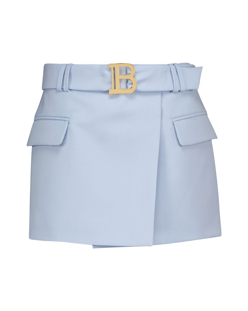 Belted Low-Rise Wool Miniskirt