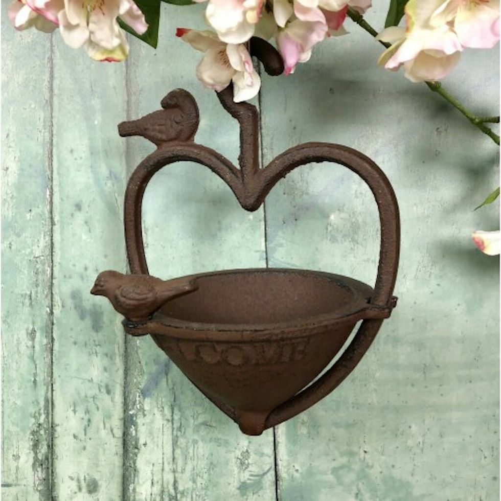Vintage Cast Iron Heart Shaped Bird Seed Feeder