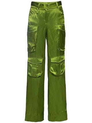 Viscose & Linen Satin Cargo Wide Pants