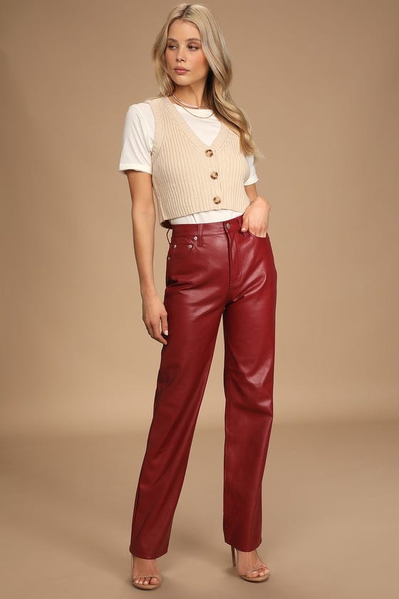 Red Leather Pants Outfit Ideas