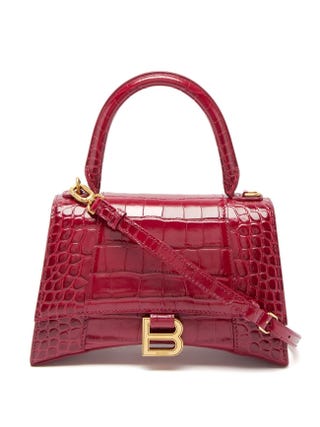 Hourglass Small Crocodile-Effect Leather Bag