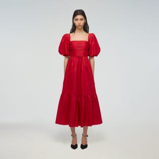 Red Cotton Midi Dress