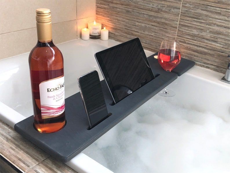 Black bath tray with ipad outlet holder