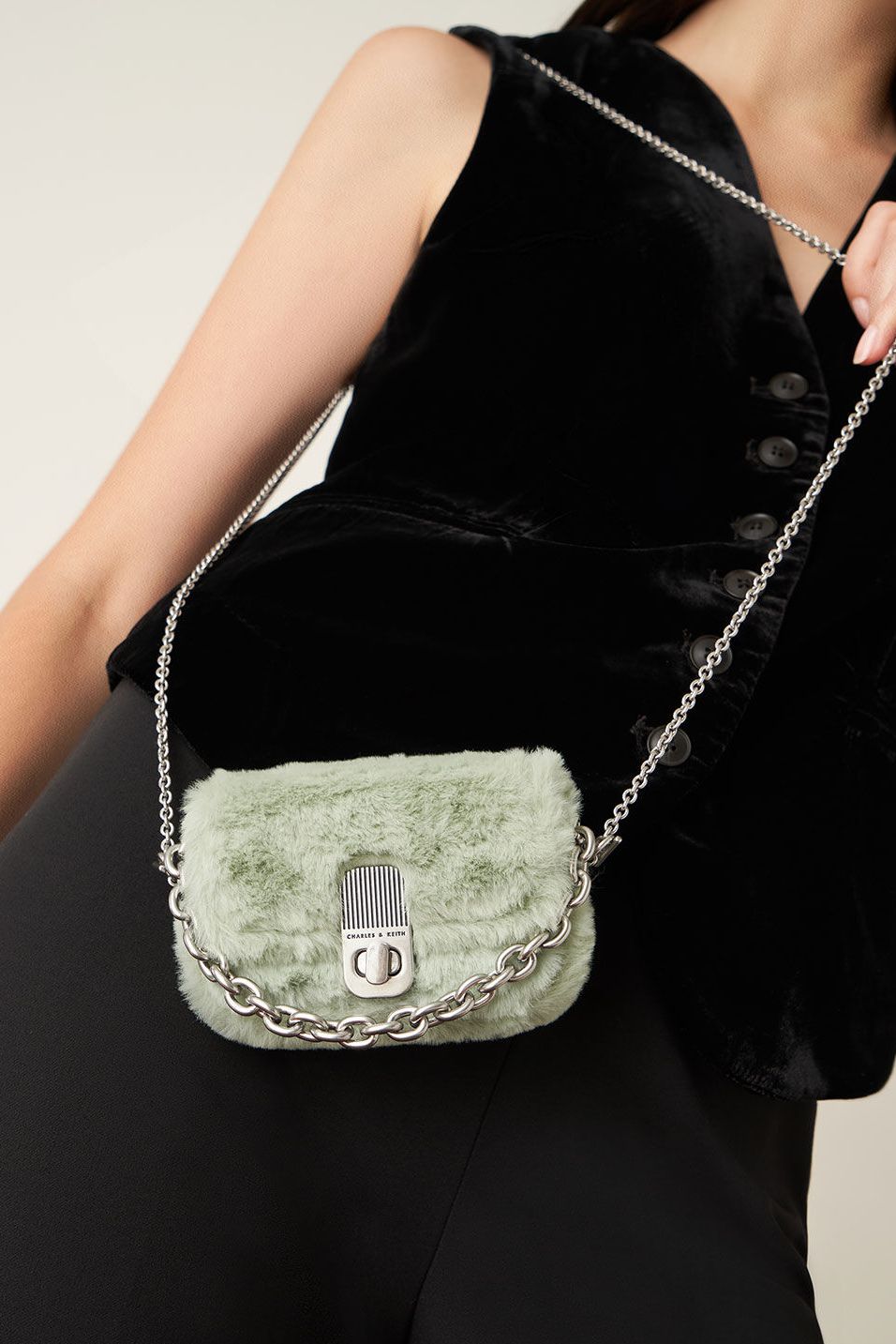 Enya Furry Chain-Handle Mini Bag