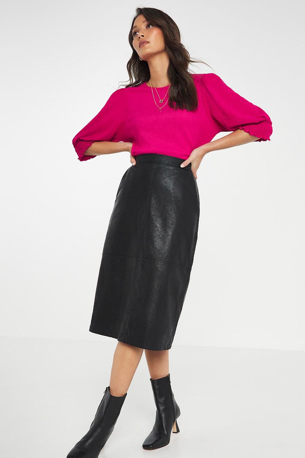 Lined Tailored PU A Line Skirt