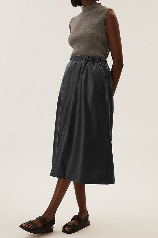Faux Leather Midi A-Line Circle Skirt