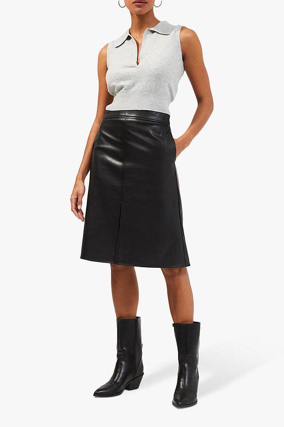 Faux Leather A-Line Skirt, Black
